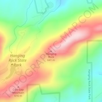 Mappa topografica Hanging Rock, altitudine, rilievo