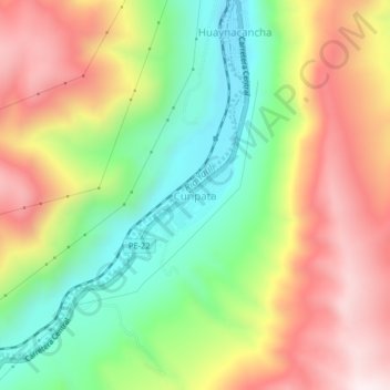 Mappa topografica Curipata, altitudine, rilievo