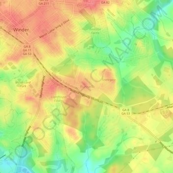 Mappa topografica Russell, altitudine, rilievo