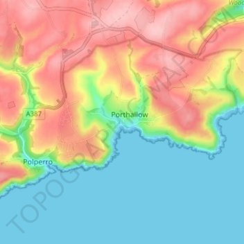 Mappa topografica Talland Bay, altitudine, rilievo