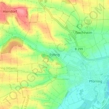 Mappa topografica Ettling, altitudine, rilievo
