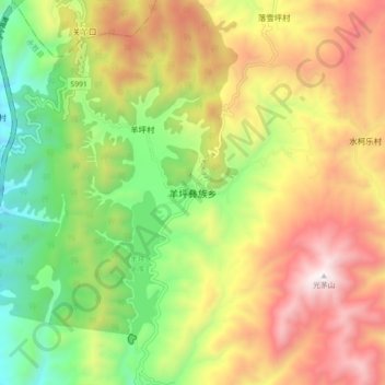 Mappa topografica 羊坪彝族乡, altitudine, rilievo