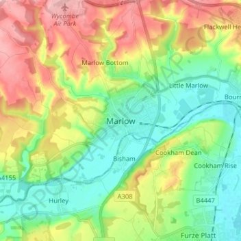Mappa topografica Marlow, altitudine, rilievo