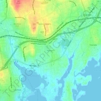 Mappa topografica Noroton, altitudine, rilievo