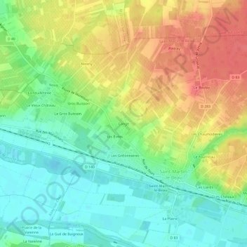 Mappa topografica Cangé, altitudine, rilievo