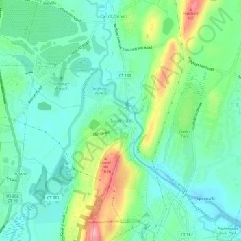 Mappa topografica Tariffville, altitudine, rilievo