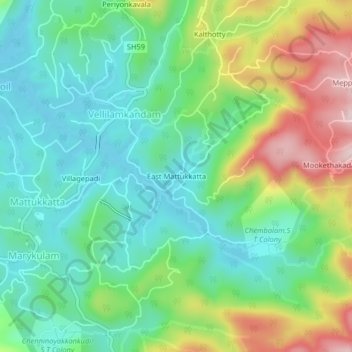 Mappa topografica East Mattukkatta, altitudine, rilievo