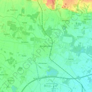 Mappa topografica Murska Sobota, altitudine, rilievo