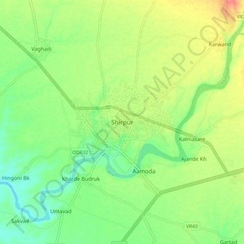 Mappa topografica Shirpur, altitudine, rilievo
