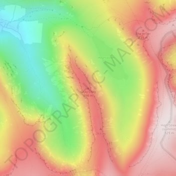 Mappa topografica Gray Crag, altitudine, rilievo