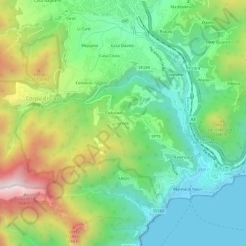 Mappa topografica Iaconti, altitudine, rilievo