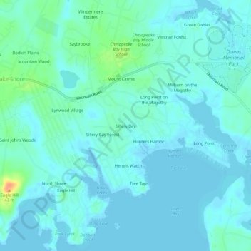 Mappa topografica Sillery Bay, altitudine, rilievo