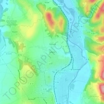 Mappa topografica Solignat, altitudine, rilievo