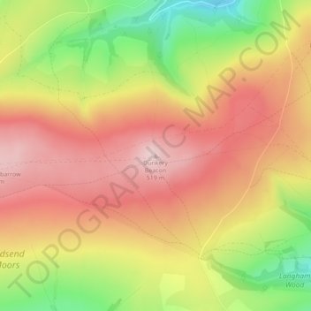 Mappa topografica Dunkery Beacon, altitudine, rilievo