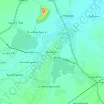 Mappa topografica Markapur, altitudine, rilievo