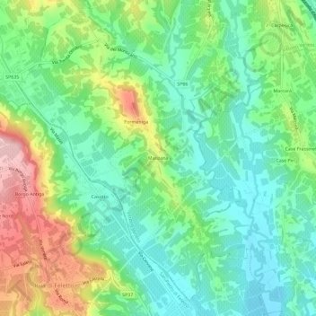 Mappa topografica Manzana, altitudine, rilievo