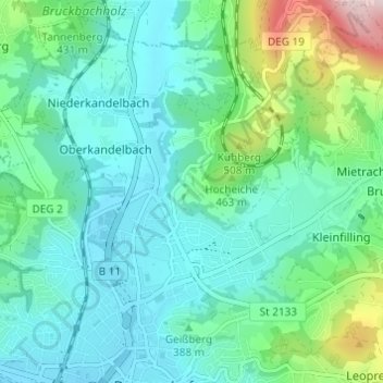 Mappa topografica Thannberg, altitudine, rilievo