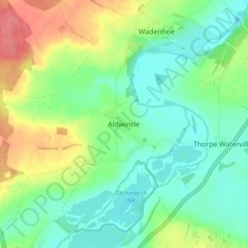 Mappa topografica Aldwincle, altitudine, rilievo