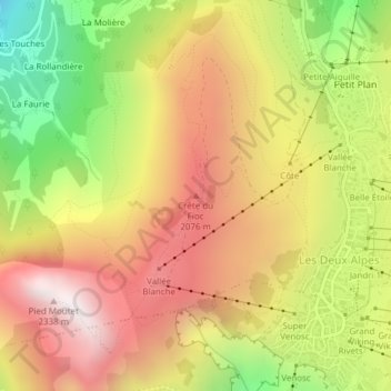 Mappa topografica Crête du Fioc, altitudine, rilievo
