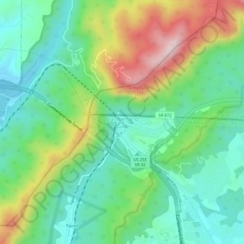 Mappa topografica Cumberland Gap, altitudine, rilievo