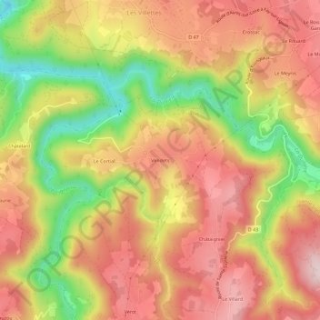 Mappa topografica Vendets, altitudine, rilievo