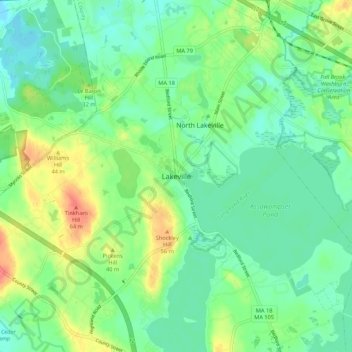 Mappa topografica Lakeville, altitudine, rilievo