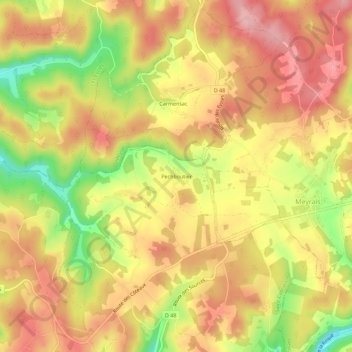 Mappa topografica Pechboutier, altitudine, rilievo