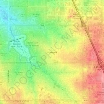 Mappa topografica Castlewood, altitudine, rilievo