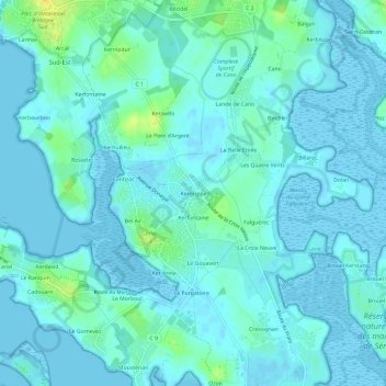 Mappa topografica Kergrippe, altitudine, rilievo