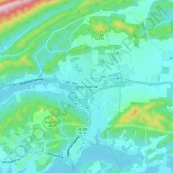 Mappa topografica Bean Station, altitudine, rilievo