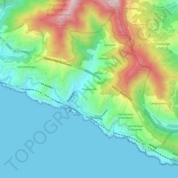 Mappa topografica Parazzuolo, altitudine, rilievo