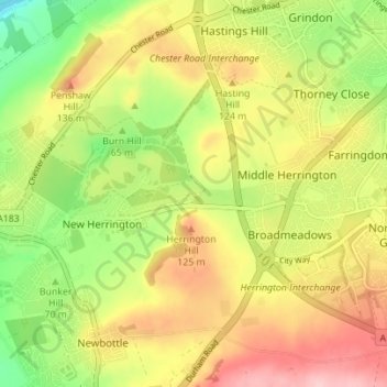 Mappa topografica West Herrington, altitudine, rilievo