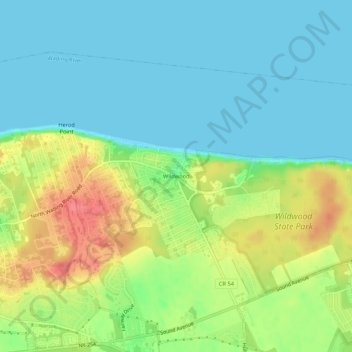 Mappa topografica Wildwood, altitudine, rilievo