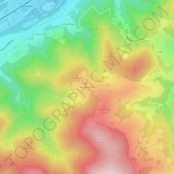 Mappa topografica Muckenbach, altitudine, rilievo