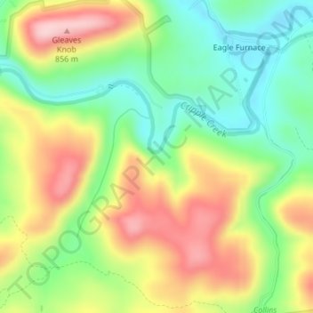 Mappa topografica Raven Cliff, altitudine, rilievo
