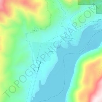 Mappa topografica Cougar, altitudine, rilievo