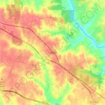 Mappa topografica Clayton, altitudine, rilievo