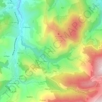 Mappa topografica Montieux, altitudine, rilievo