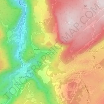 Mappa topografica Sous les Barres, altitudine, rilievo