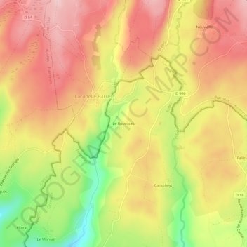Mappa topografica Le Bousquet, altitudine, rilievo
