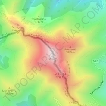 Mappa topografica Ori, altitudine, rilievo