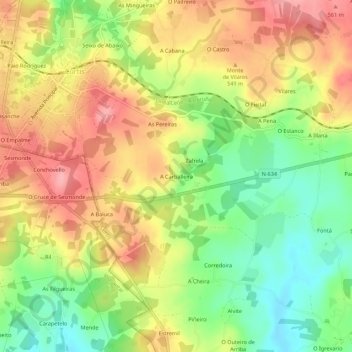 Mappa topografica A Carballeira, altitudine, rilievo