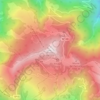 Mappa topografica Monte Nerone, altitudine, rilievo