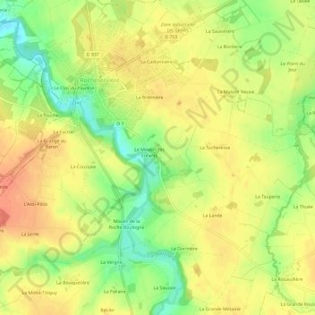 Mappa topografica La Surière, altitudine, rilievo