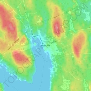 Mappa topografica Shelburne, altitudine, rilievo
