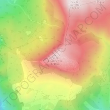 Mappa topografica Pic de Courmettes, altitudine, rilievo