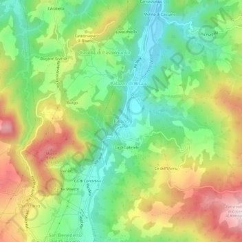 Mappa topografica Bisano, altitudine, rilievo
