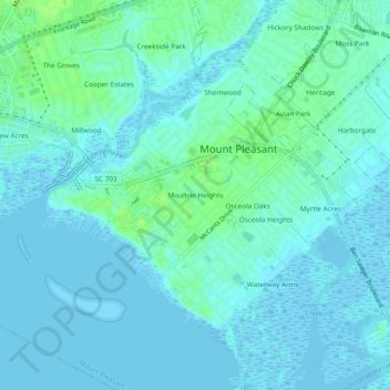 Mappa topografica Moultrie Heights, altitudine, rilievo