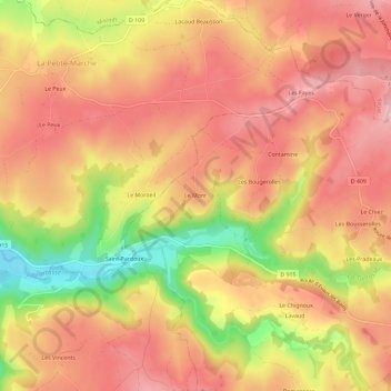 Mappa topografica Le Mont, altitudine, rilievo