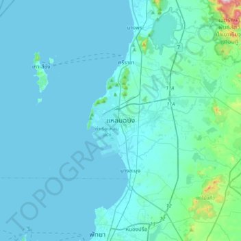 Mappa topografica Laem Chabang, altitudine, rilievo